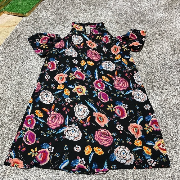 Lily Rose Floral Print Dress Womens Medium Cold Shoulder Black Multicolored - Picture 9 of 10
